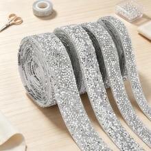 1 Roll DIY Self-Adhesive Rhinestone Tape, Silver Resin Rhinestone Strip, Shiny Crystal Rhinestone Sticker Roll, Glossy Rhinestone Decorative Edge, Suitable For Crafts, Fabric, Shoes, Clothing, Car, Bottle, Phone, Cake, Birthday, Wedding Decoration (Silver) - Silver/ 1 Yard Silver (3cm/91cm) - View 5