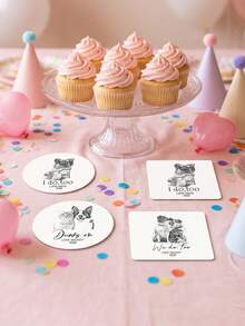 1/12/24pcs Custom Pet Photo And Text Coaster, Custom Dog Cat Sketch Portrait Drink Coaster, Wedding Party Table Decor, Customized Pet Memorial Keepsake Gift For Pet Lovers - Multicolor - View 3