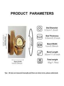 SOKI 1pc Women's Snake-Shaped Quartz Watch, Unique Cut Dial With Minimalist Rhinestone Markers, Snake-Shaped Metal Band Integrated Wrap Design, Gold Accessory, Summer Accessory, Hand Jewelry, Suitable For Festivals, Parties, Weddings, Back To School, Christmas, Thanksgiving, Halloween, Easter And Other Occasions, Perfect Gift For Women - Multiple Styles - View 5