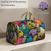 RIDESAY Quilted Travel Tote Bag, 1pc, With Colorful Cartoon Sheep Print - Large Capacity Quilted Polyester Material, Suitable For Weekend Short Trips, Outdoor Hiking, Shopping, Luggage Bag, Rectangular Portable Bag - Multicolor - View 9
