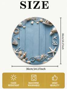 Coastal Style Round Placemat, Blue Wood Grain Starfish Shell Fishing Net Anchor Print Table Mat, Nautical Beach Ocean Theme Dining Table Decor, Suitable For Kitchen Dining Room Patio And Seaside Vacation Home Summer Party Daily Meal Table Setting - Multicolor - View 3