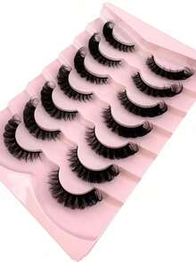 7 Pairs/Pack DD Curl Russian Volume False Eyelashes, Thick & Voluminous, Cat Eye Effect, 8D Dense Fine Lashes, Enhances Eye Contour, Lengthens & Thickens Outer Corners, Creates Exquisite Makeup Look - Black - View 6