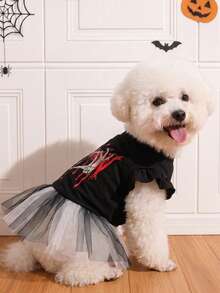 LUCKIE PAW 1pc Halloween Skeleton Heart Pattern Pet Dress, Anti-Flea, Reduce Shedding, Insulated & Breathable, Suitable For Small And Large Dogs And Cats, Indoor And Outdoor - Black - View 4