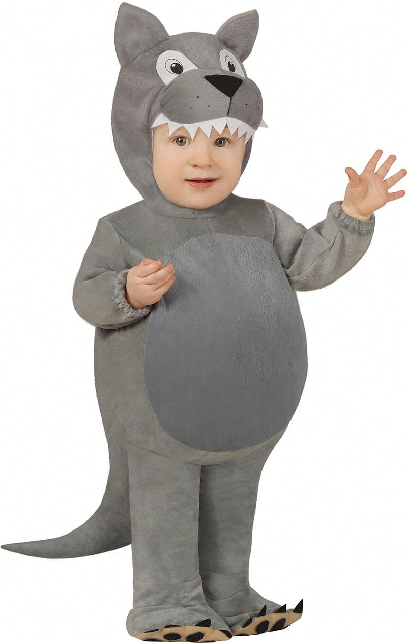 KIWI Baby Wolf Costume, Complete Soft And Fun Outfit With Gray Jumpsuit, Hood With Face And Teeth, Tail And Paws, Ideal For Halloween And Carnival - Multicolor - View 1