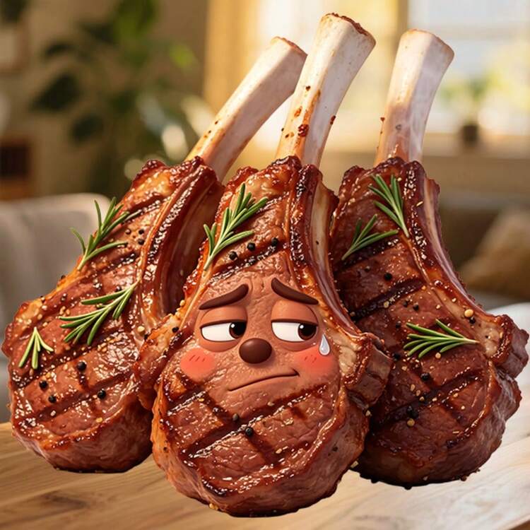 Tearful Lamb Chops With Cracked Pepper And A Soft Whimper Magnet Where The Grill Marks Hold A Tender Sadness Keepsake For All Metal Surfaces Throughout The Home - I - View 6