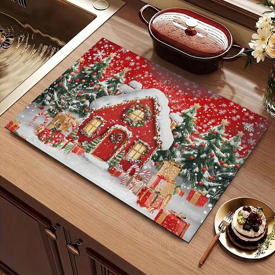 1PC Christmas Element Welcome Mat, Diatomite Absorbent Small Rug, Non‑Slip Floor Mat For Stove Coffee Machine Water Bar Counter, Christmas Halloween Home Decor, Indoor Outdoor Doormat For Front Door Kitchen Area - Multicolor - View 1