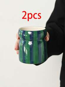 1pc/2pcs INS Style Hand-Painted Dual-Color Striped Ceramic Storage Canister, Kitchen Utensil Holder, Home Living Room Dining Table Cutlery Organizer, Chopstick Spoon Fork Storage Jar, Home Decor Ornament, Holiday Gift For Family And Friends - View 21