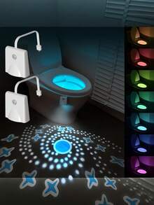 USB Rechargeable LED Toilet Night Light With Starry Sky Projection, Motion Sensor, 16 Colors Optional - Fun Bathroom Decor Accessory For Young People And Adults, Bathroom Decoration And Accessories - A - View 2