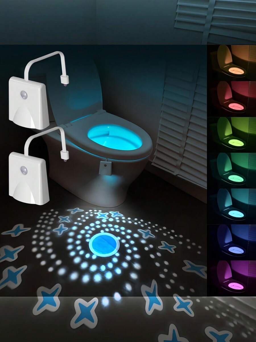 USB Rechargeable LED Toilet Night Light With Starry Sky Projection, Motion Sensor, 16 Colors Optional - Fun Bathroom Decor Accessory For Young People And Adults, Bathroom Decoration And Accessories
