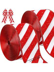 1 Roll 4.5m Red & White Diagonal Stripe Ribbon, Red & White Candy Cane Striped Border Christmas Ribbon, Christmas Packaging Handmade Decoration Ribbon, Christmas Decoration, Candy Cane Woven Ribbon, Wreath Bow, Holiday Party Decoration, Suitable For Gift Wrapping, Christmas Tree Bow, Wreath, Floral Decoration, Holiday DIY Handmade Decoration - Multicolor - View 10