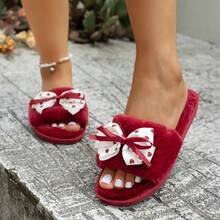Women's Home Slippers Bowknot Fashion Fabric Heart Comfortable Soft Sole Indoor Autumn/Winter Slide - Burgundy - View 3