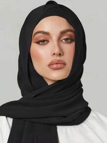 2pcs Women Headscarf Hairband Hat Set, Multi-Functional Basic Cap, Middle Eastern Festival Style, Elastic Hat For Abaya Matching, Organza Headscarf Hat Combo, Casual Style - Black - View 1