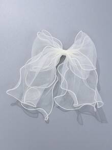 White Organza Bow Hair Clip For Women,Large Oversized Tulle Bow Barrette,Ruffled Edge Mesh Hair Bow For Wedding Party Prom,Elegant Hair Accessories - White - View 6