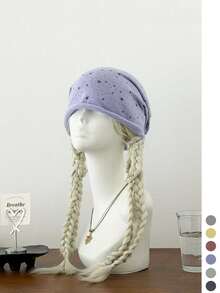 High-End Oversized Face-Slimming Slouchy Beanie For Women, Autumn/Winter Warm Ear-Protecting Large Head Circumference Knitted Knitted Hat, Dopamine Star Pattern Rolled Edge Knit Slouchy Beanie, Spring/Autumn Face-Slimming Head-Wrapping Cold Weather Hat - Multicolor - View 11