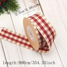 1 Roll 9m Red & Green Plaid Christmas Ribbon, For Gift Bag Ties, Gift Box Packaging, Bouquet & Cake Wrapping, Holiday Party Decoration & Craft Accessories - A - View 3