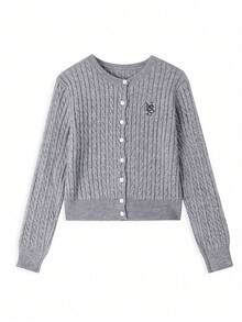 Women's New Short Cable Knit Cardigan Slim Fit Sweater Jacket Top - Grey - View 6