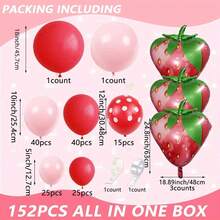 152pcs Strawberry Balloon Arch Set - Red And Pink Latex And Foil Balloon For Birthday, Wedding, Anniversary, - Indoor/Outdoor Party Decorations - View 2