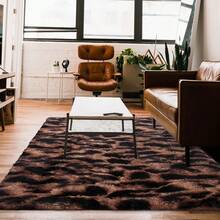 1pc,Leopard Print Soft Area Rugs For Bedroom,Non-Slip Fuzzy Shag Plush Soft Shaggy Bedside Rug,Tie-Dyed Living Room Carpet For Girls Teen Dorm Home Decor,Bedroom Living Room Rug,Floor Covering,And More With Anti-Slip Backing And Easy Maintenance - Coffee Brown - View 12
