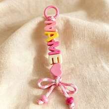 [Customized]1pc Personalized Acrylic Beaded Keychain, Handmade Nylon Rope, Acrylic Heart/Star Decoration, Birthday Gift, Backpack Decoration - Multicolor - View 7