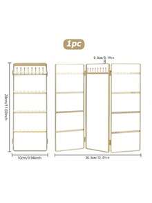 Large Capacity Jewelry Organizer Stand, Foldable Gold Metal Earring Holder With Necklace Hooks, Jewelry Display Rack For Dresser And Vanity - Multicolor - View 10