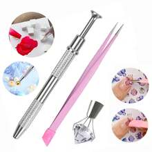 2pcs Nail Art Rhinestone Pickup Tool Set, Dual-Head Wax Dotting Pen & Anti-Static Pink Tweezers, Suitable For Nail Rhinestones, Beads, Crystal Decoration, Jewelry Making, Handmade DIY Nail Supplies - Reacher Grabber - View 1