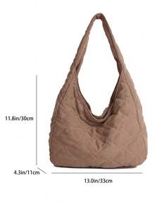 Tas Bahu Wanita, Tas Kasual Lembut dengan Bordir, Tas Bantal, Tas Fashion Portabel Kapasitas Besar - Khaki - View 7