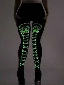 Halloween Glow Polka Dot Skeleton Leggings, Glow Black Tights, Halloween Party Cosplay Full Leg Stockings - Black - View 1