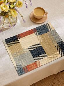 1pc Geometric Pattern Printed Table Runner, 4pcs Geometric Pattern Printed Placemats, Suitable For Holidays, Parties, Birthdays, Dinner, Kitchen Dining Table Decoration, All Season Room Decor, Home Textile Decoration Table Runner - Multicolor - View 9