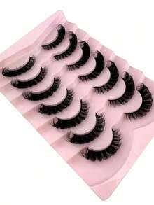 7 Pairs/Pack DD Curl Russian Volume False Eyelashes, Thick & Voluminous, Cat Eye Effect, 8D Dense Fine Lashes, Enhances Eye Contour, Lengthens & Thickens Outer Corners, Creates Exquisite Makeup Look - Black - View 4