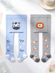 4/2pcs Newborn Cartoon Tights, Car Zebra Lion Pattern, High Elastic Comfortable Baby Spring Autumn All Season Leggings - Multicolor - View 13