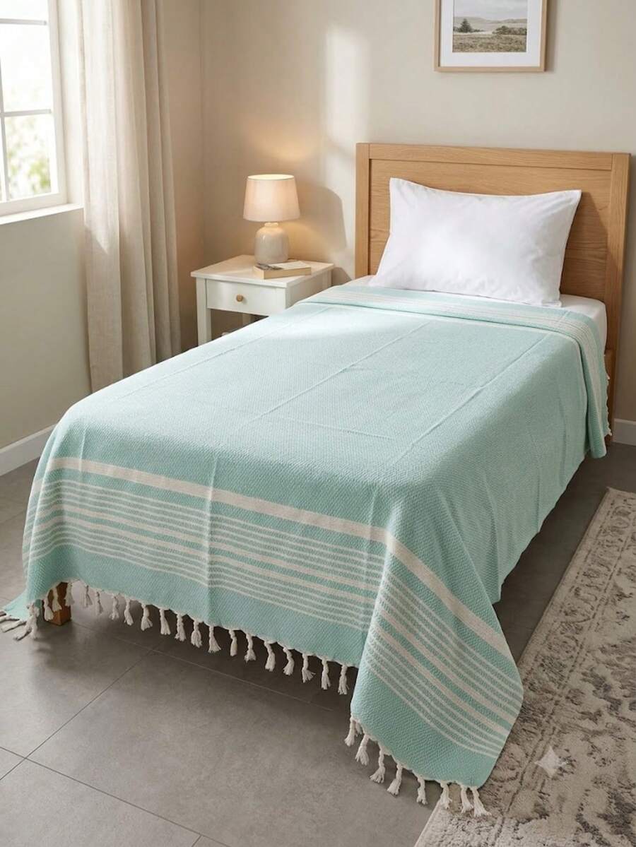 Retro Bedspread/Sofa Throw, Nap Blanket 175 X 190 Cm, Cotton Throw - Olive Green - View 1