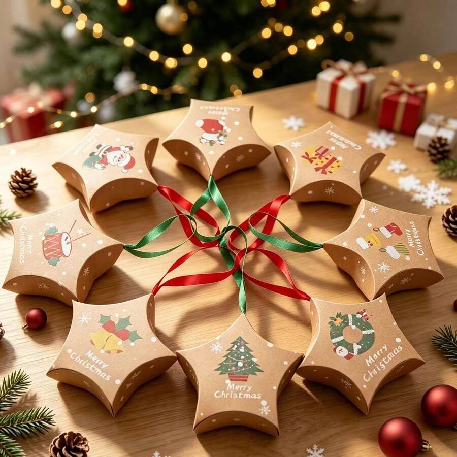 5-Point Star Kraft Paper Christmas Decoration Chocolate Candy Hanging Box For Christmas Tree, Creative Star-Shaped Candy Box Gift Packaging Box, Star Candy Box Gift Paper Box Decoration, Vintage Gift Box, Christmas
