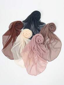 1pc Women Ruffled Wooden‑Ear Wavy Edge Hijab Shawl, Soft Lightweight Chiffon Modest Solid‑Color Headscarf, Elegant Long Scarf For Daily Dress Matching - Wood Ear Trimmed Square Scarf - View 5