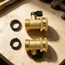 2 Pack Brass Garden Hose Shut-Off Valves, Heavy Duty One-Way Ball Valve, GHT 3/4" Threaded Connection, Includes Extra Washers, Leak-Proof Adapter, Suitable For Lawn Care, Gardening And Car Washing, Pure Brass Construction - Type a - View 7