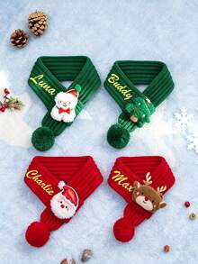 Custom Knitted Winter Pet Christmas Scarf With Pom Pom, Soft & Warm Cat Dog Shawl, Red & Green Color With White Trim, Machine Washable Filling, Suitable For Small & Medium Pets, New Year Pet Neck Accessory, Cat Christmas Decoration - Multicolor - View 1