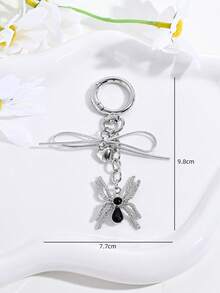 1pc Halloween Gothic Rhinestone Spider Bow Cross Faux Pearl Keychain, Backpack & Car Decoration, Couple Pendant, Party Gift - Multicolor - View 9