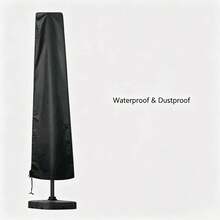 210D Oxford Fabric Patio Umbrella Cover, Waterproof Dustproof Outdoor Umbrella Protector, Suitable For 12ft Round Top And 9ft Square Top Straight Pole Umbrellas, Zipper And Drawstring Design, Tear-Resistant Garden Umbrella Cover - Black - View 5