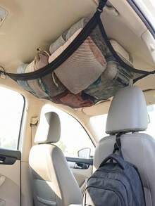 1 Set 2pcs Car Roof Cargo Net Bag With Adjustable Straps + 1 Car Storage Hook, Suitable For SUV And Long-Distance Travel, Ideal For Storing Tents, Blankets, Toys, Etc., Efficient In-Car Cargo Management, Keda Net, Durable Fabric - View 5