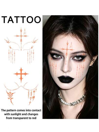 2Pcs Face Tattoo Fake Halloween Temporary Tattoo Hunter Cosplay Waterproof Sweatproof Disposable For Women And Mem Face, Arm, Waist, Chest, Leg, Abdomen, Neck, Hand, Finger, Back For Dancing Party Stage Performance Modernist Body Art