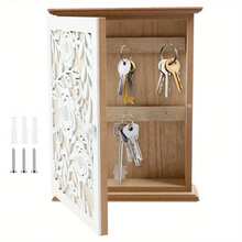 Lockable Wooden & Metal Key Cabinet - 6-Hook Wall-Mounted Key Storage Organizer, Tree Branch Design, Suitable For Home, Hallway, Office - Can Store House Keys, Access Cards, Remote Keys (No Assembly Required) - White - View 6