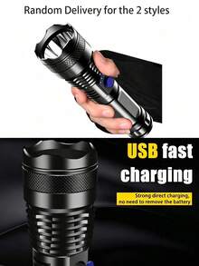 2 pieza Linterna recargable de alta luminosidad de ABS, carga USB, indicador de nivel de batería, resistente al agua, larga distancia de haz, adecuada para camping, correr, pesca, senderismo, lectura, actividades al aire libre - 2 unidades - Ver 10