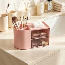 1pc Cosmetic Storage Box, Desk Organizer With 2 Drawers, Desktop Pen And Card Holder, Suitable For Desk, Office Supplies, Office, Home, School - Multicolor - View 8