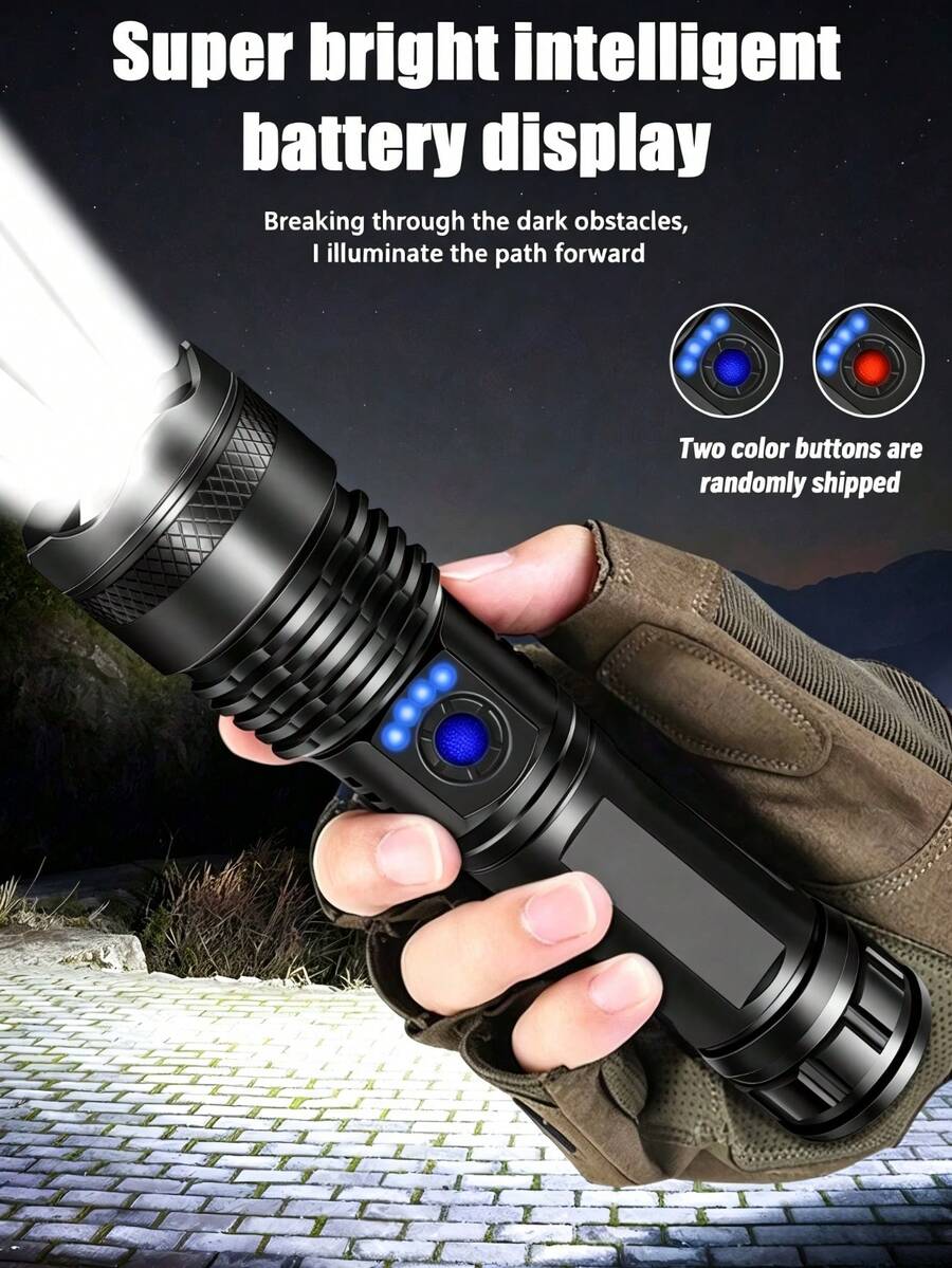 2 pieza Linterna recargable de alta luminosidad de ABS, carga USB, indicador de nivel de batería, resistente al agua, larga distancia de haz, adecuada para camping, correr, pesca, senderismo, lectura, actividades al aire libre - 2 unidades - Ver 1