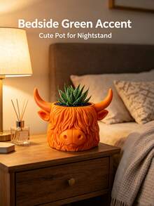 1pc Highland Cow Plant Pot, Cute & Interesting Design, Suitable For Small Plants Or Succulents, Halloween Christmas Decoration For Desk Or Window Sill Shelf, Best Gift For Animal Lovers - Multi-color - View 1