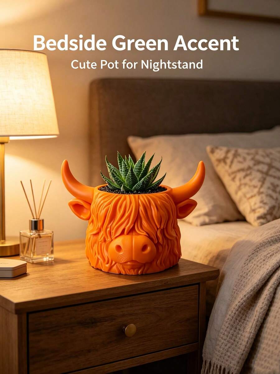 1pc Highland Cow Plant Pot, Cute & Interesting Design, Suitable For Small Plants Or Succulents, Halloween Christmas Decoration For Desk Or Window Sill Shelf, Best Gift For Animal Lovers - Multi-color - View 1