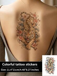 1pc Tiger Stripe Temporary Tattoo Sticker, Waterproof & Sweat-Resistant, Disposable, Suitable For Women And Men, Face, Arm, Waist, Chest, Leg, Abdomen, Neck, Hand, Finger, Back, Party, Stage Performance, Modern Body Art - Multicolor - View 6