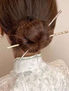 2/1pc Elegant Vintage Luxury Metal Straight Hair Stick, Minimalist Hollow Multi-Functional Hair Accessory, Hair Clip Hair Bun Hair Pin, Daily - Multicolor - View 9