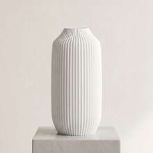 1pc Modern Minimalist Aesthetic Matte Plastic Flower Vase, Neutral Black Gray White Beige Vertical Ribbed Cylindrical Decorative Vase For Pampas Grass Artificial Flowers, Home Decor Living Bedroom Kitchen Bathroom Office Wedding Table Centerpieces - Black 1pc - View 14