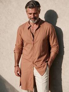 GOLDREDY Men's Casual Fashion Cardigan, Solid Color Fabric, Comfortable, Premium, Minimalist, Unique, Versatile Style, Middle Eastern Traditional - Coral Orange - View 2