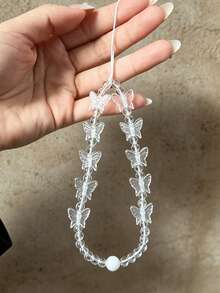 Aesthetic Clear Butterfly Beaded Phone Wrist Strap, Transparent Crystal Butterfly Bead Anti‑Lost Hand Lanyard Chain, Elegant Phone Case Bag Key Charm Accessory For Girls - Multicolor - View 4